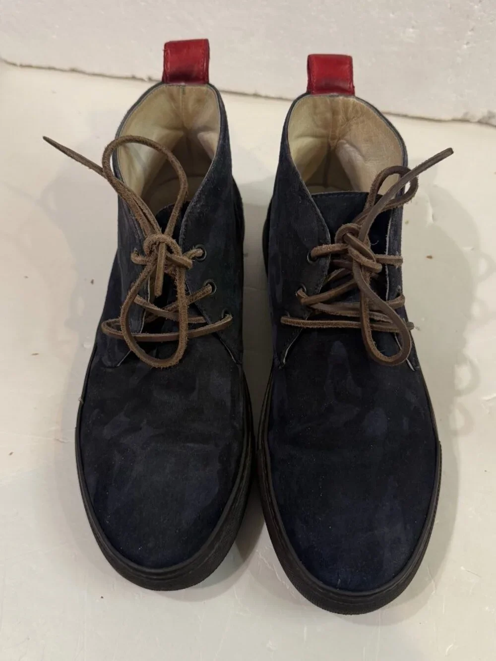 Del Toro Navy Blue Camo Suede Chukka Boots Men Size 9 Dress Made in Italy RARE